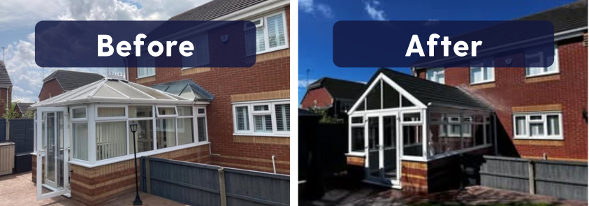 Replacing Polycarbonate Conservatory Roof with Solid Roof Before and After