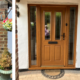 Brown Composite Front Doors with Side Panels and Back Door Installed